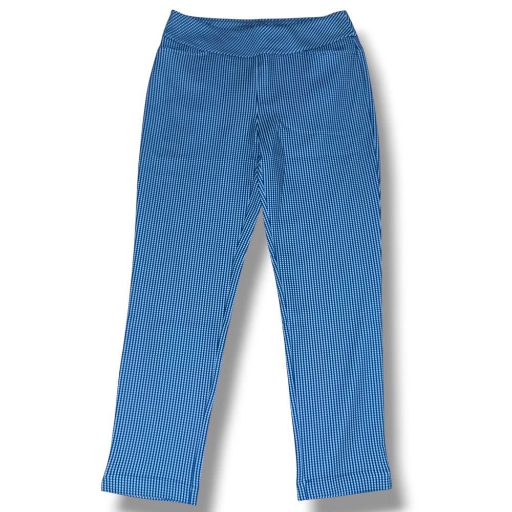 Acegolfs Golf Pants Women L Blue White Gingham Check UPF 50+ Moisture Wicking